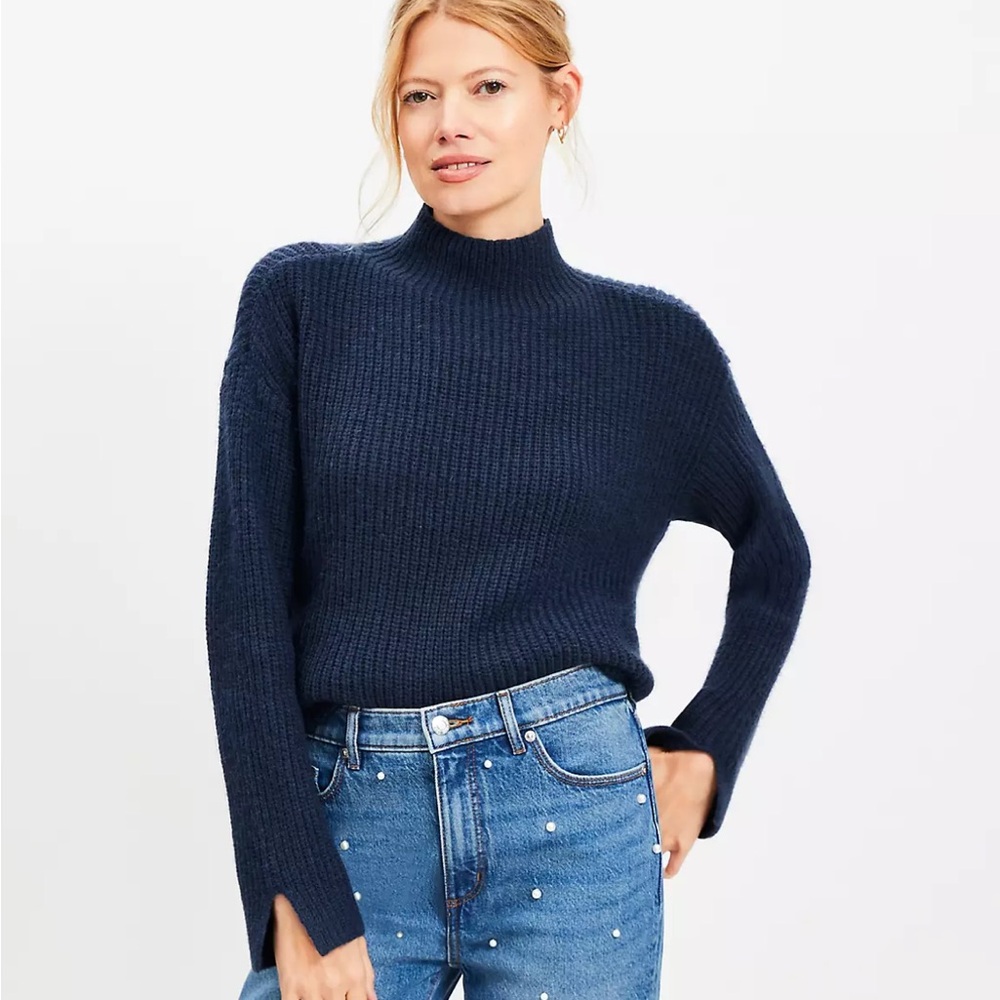 LOFT Ribbed Mock Neck Sweater